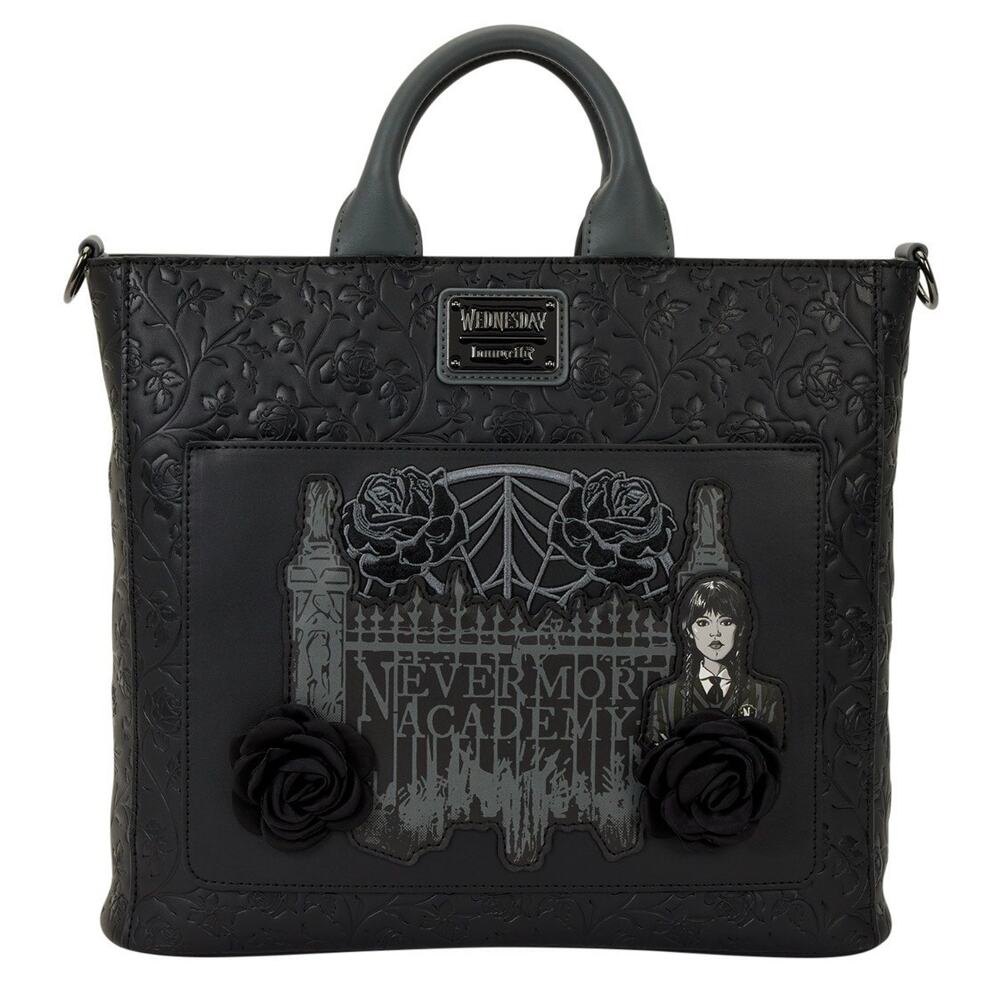 Loungefly Wednesday Black Roses Convertible Backpack & Tote crossbody NWT